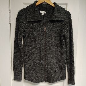St. John's Bay Zip Sweater Size Medium Dark Charcoal Big Collar